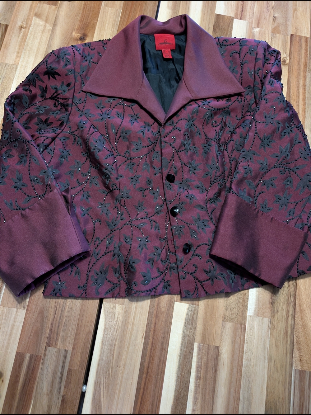 JS Collections Plum Embroidered Blazer with Notch Collar
